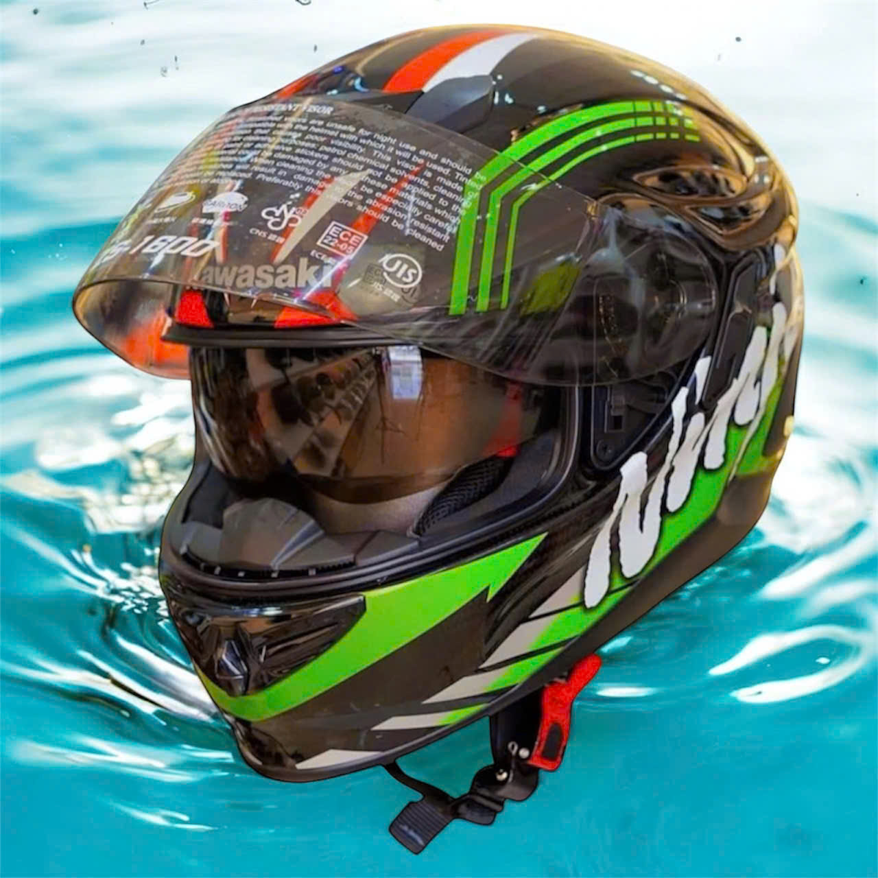 Mũ Bảo Hiểm fullface 2 kính ZEUS 1600 Kawasaki cacbon cao cấp