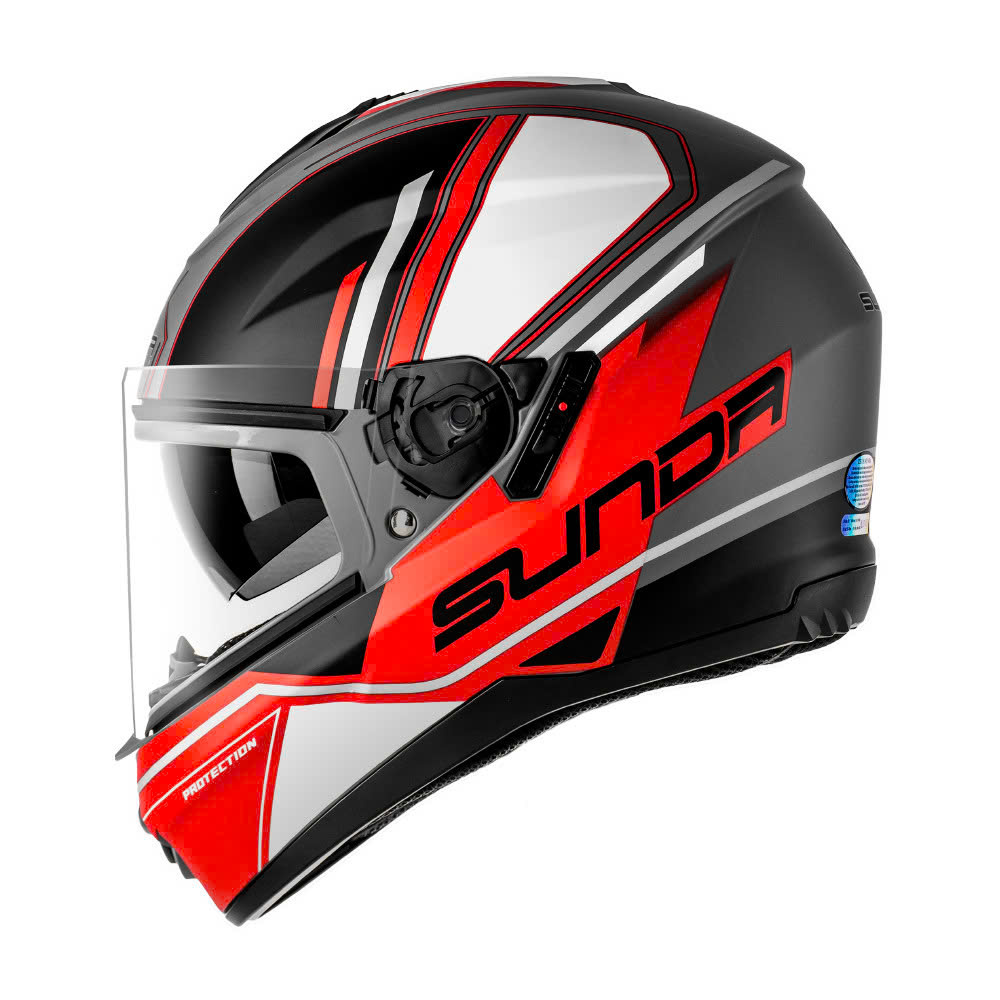 Mũ Bảo Hiểm Fullface SUNDA 823 fullface 2 kính kiểu cao cấp dáng thể thao lót tháo giặt vệ sinh tiện lợi -TEM XÁM ĐỎ